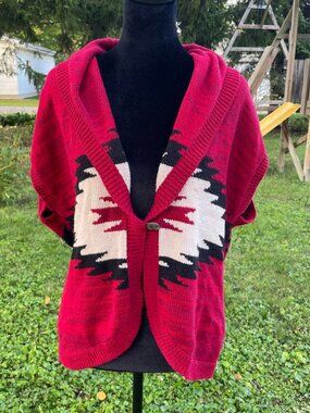 Vintage 90s Chaps Vest Southwestern Red Starburst Coastal Cowgirl Womens L Loose